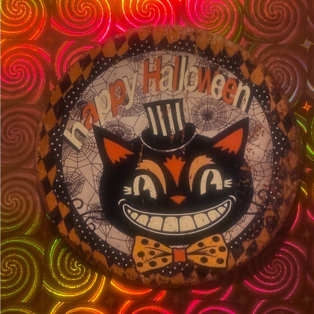 HALLOWEEN VINTAGE 3” SCARY BLACK CAT MAGNET MINT !!